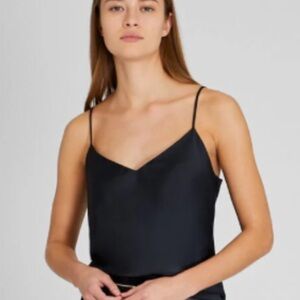 Club Monaco black silk v neck cami/tank lined with thin strap and racer back XS